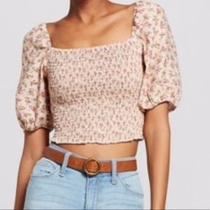 Xhilaration Embroidered Smocked Crop Top - XL